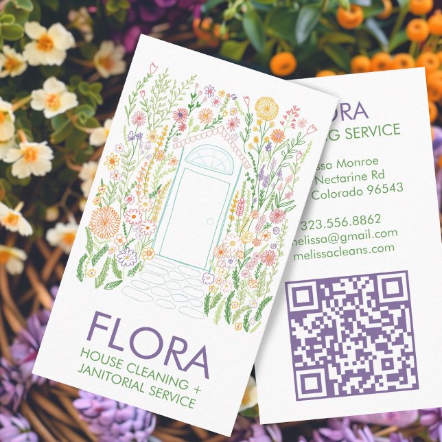FRONT DOOR House Städning Yardwork Garden QR-kod Visitkort (FRONT DOOR House Cleaning Yardwork Garden QR Code Business Card
)