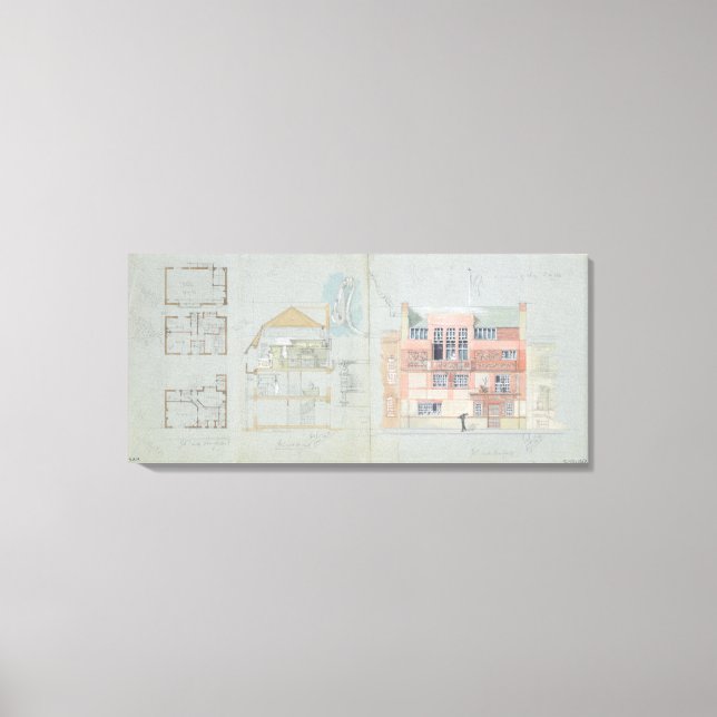 Front Elevation and Section for House and Studio f Canvastryck (Framsida)