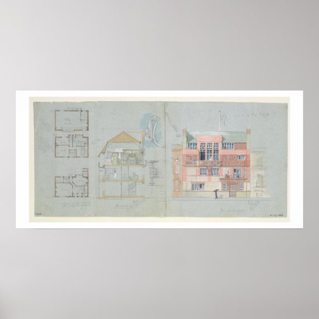 Front Elevation and Section for House and Studio f Poster (Framsidan)