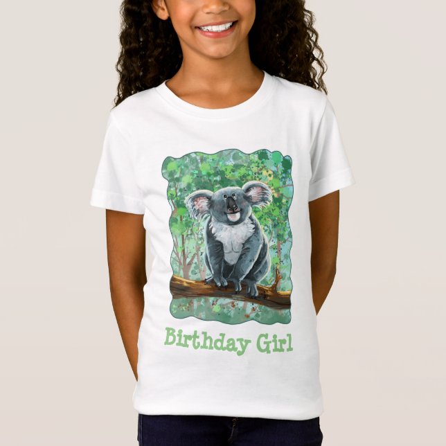 Front och Back Koala Bear Birthday Girl T Shirt (Framsida)