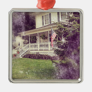 Front Porch och American Flagga Julgransprydnad Metall