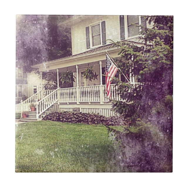 Front Porch och American Flagga Kakelplatta (Framsidan)