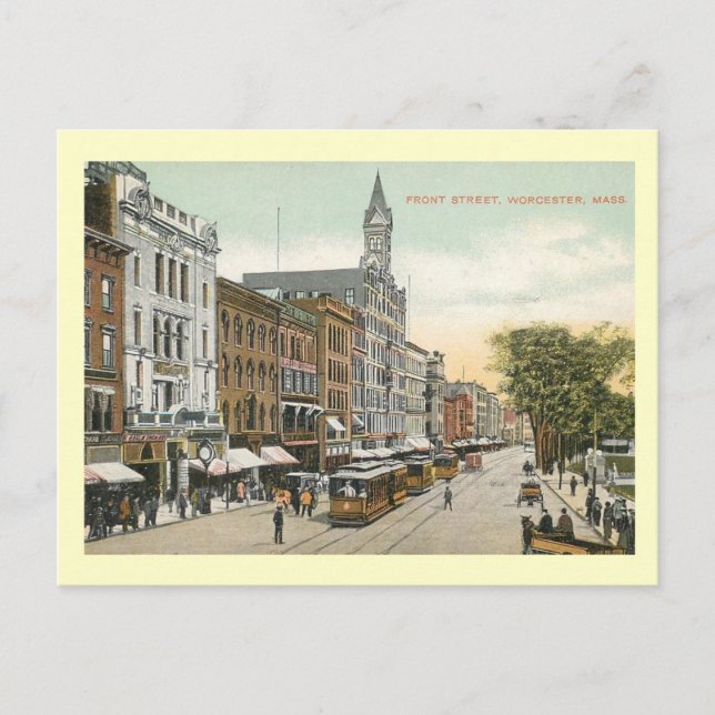Front St., Worcester, Massachusetts Vintage Vykort (Framsida)