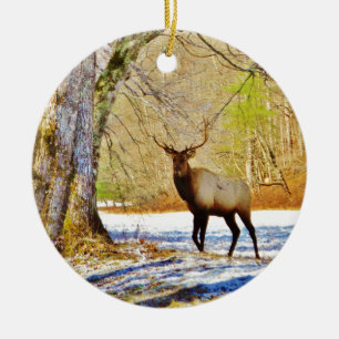 > frontal Bull elk i Snö Julgransprydnad Keramik