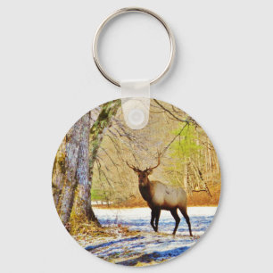 > frontal Bull elk i Snö Nyckelring