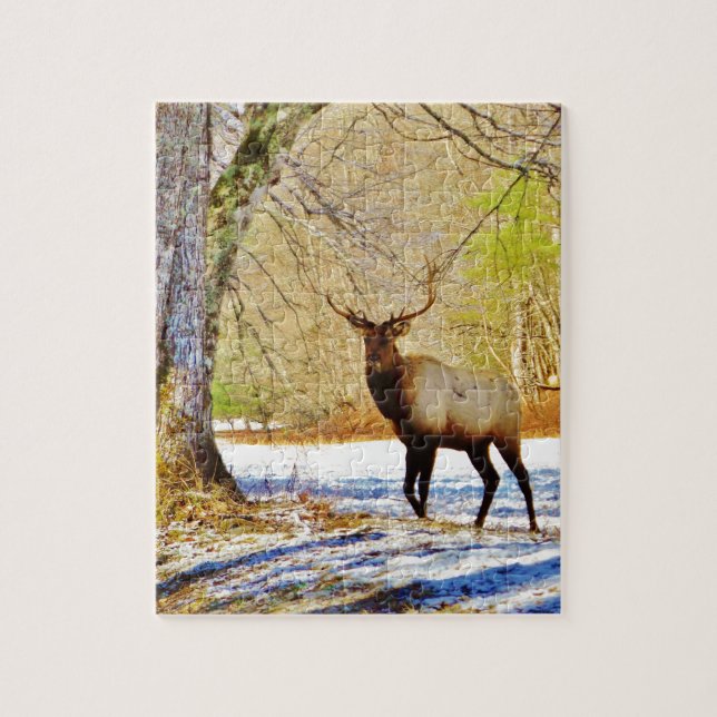 > frontal Bull elk i Snö Pussel (Vertikal)