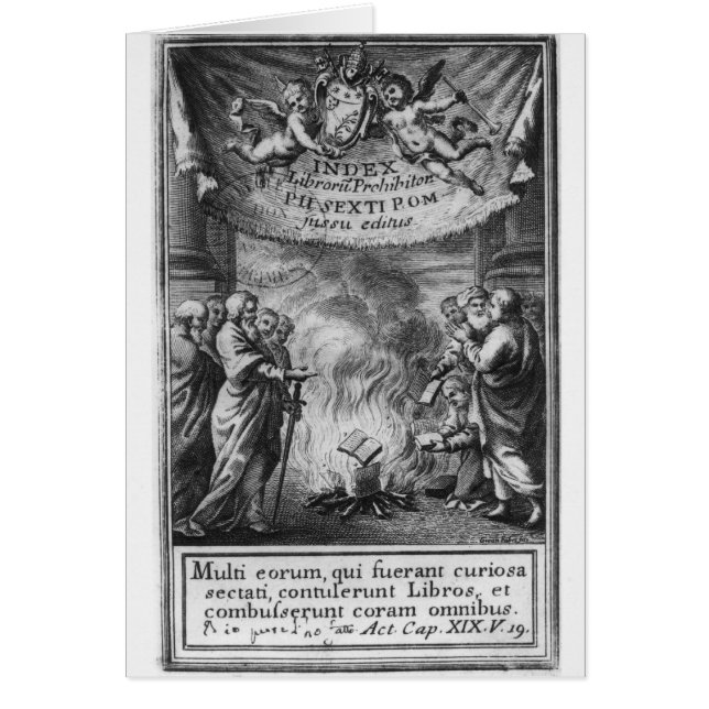 Frontispiece av 'indexet Librorum Prohibitorum Hälsningskort (Framsidan)