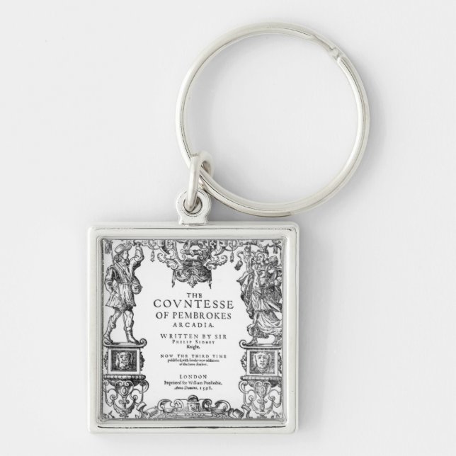 Frontispiece 'countessen av pembroke'sen fyrkantig silverfärgad nyckelring (Framsidan)