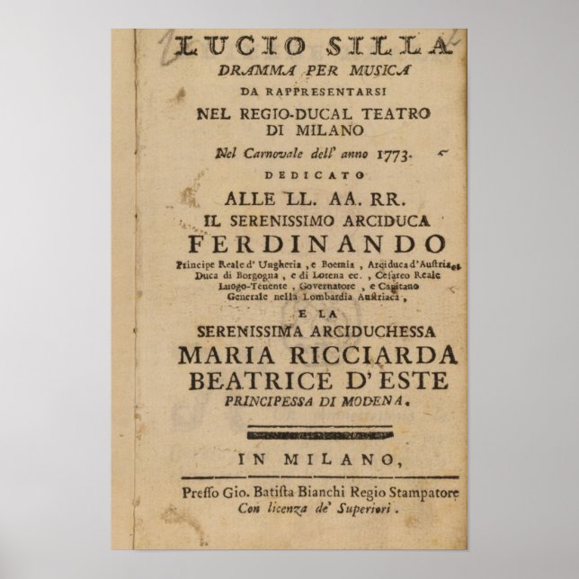 Frontispiece från Mozart's 'Lucio Silla' Poster (Framsidan)
