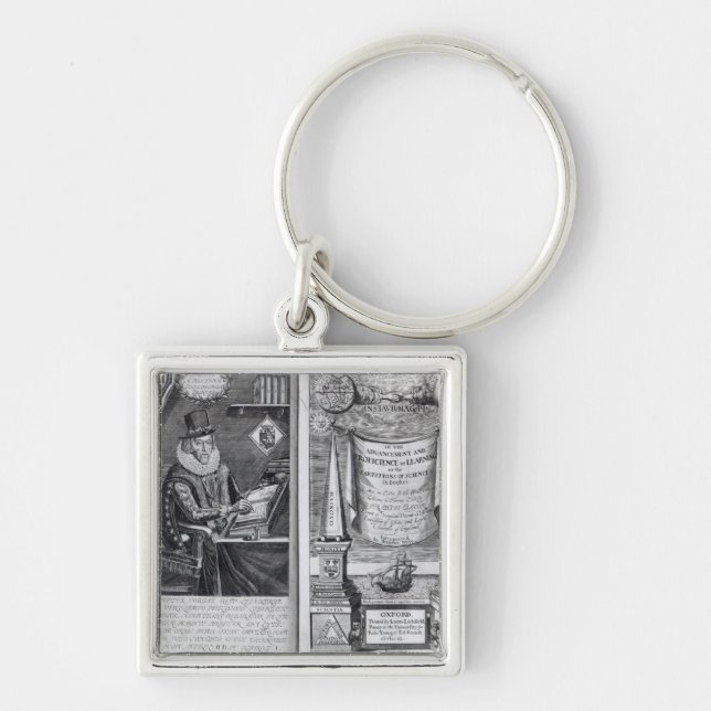 Frontispiece och Titlepage Fyrkantig Silverfärgad Nyckelring (Framsidan)