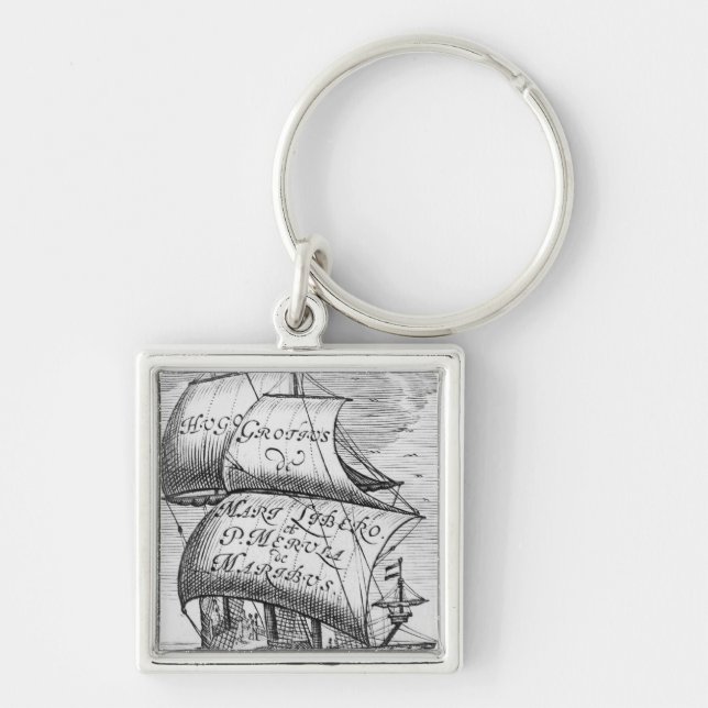 Frontispiece till "De mari libero", vid Hugo Fyrkantig Silverfärgad Nyckelring (Framsidan)