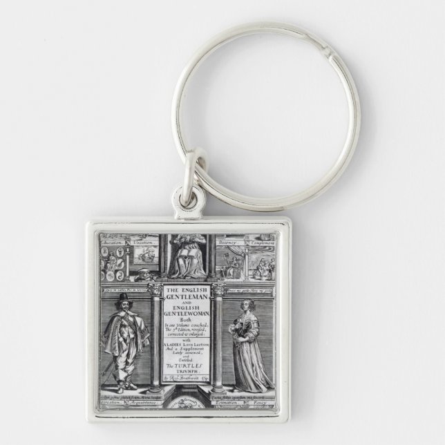Frontispiece till 'den engelska gentlemannen fyrkantig silverfärgad nyckelring (Framsidan)