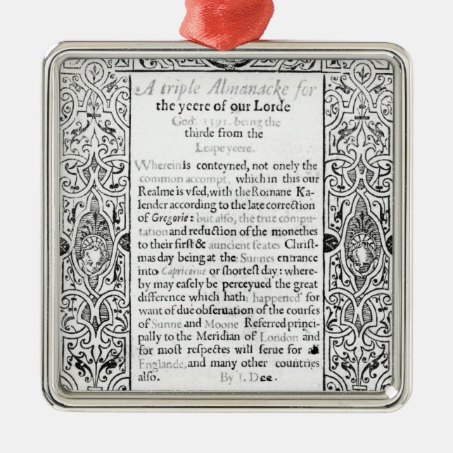 Frontispiece till en romersk kalender, 1591 julgransprydnad metall (Framsidan)
