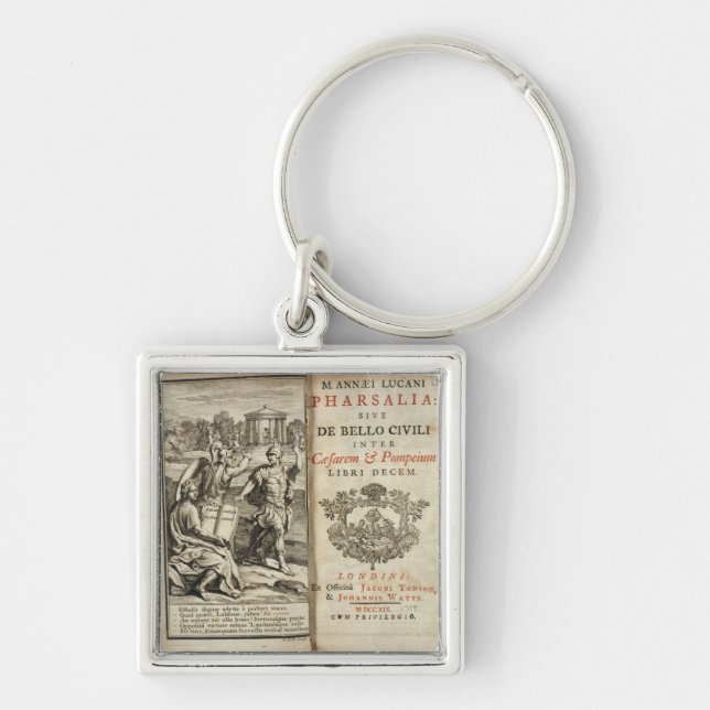 Frontispiece till 'Pharsalia Fyrkantig Silverfärgad Nyckelring (Framsidan)