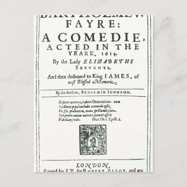 Frontispiece to "Bartholomew Fair" Vykort (Framsida)