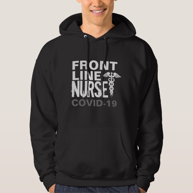 Frontline Nurse Covid 19 Medicinsk Caduceus Black Hoodie (Framsida)