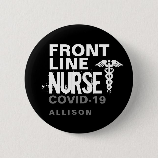 Frontline Nurse Typografi Covid 19 Personliger Knapp (Framsida)