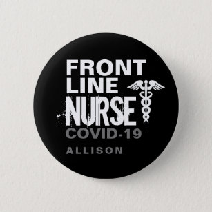 Frontline Nurse Typografi Covid 19 Personliger Knapp
