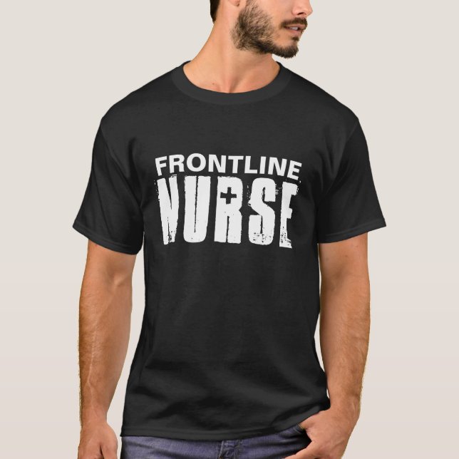 Frontline Nurus Typografi Svartvit T Shirt (Framsida)