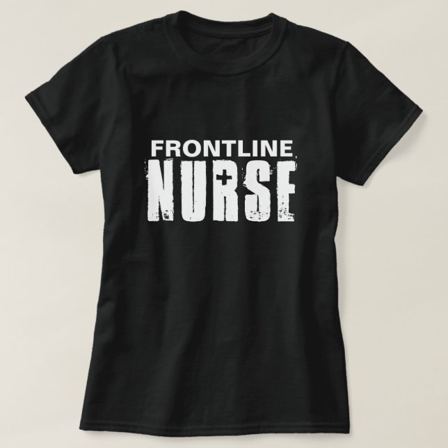 Frontline Nurus Typografi Svartvit T Shirt (Design framsida)