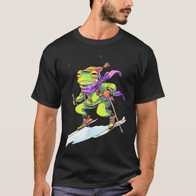 Frosch Skier Ski Winter Snö T Shirt (Framsida)