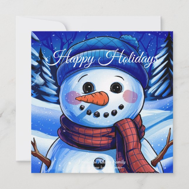 Frossa Snögubbe Flat Helgdag Card Julkort (Framsida)