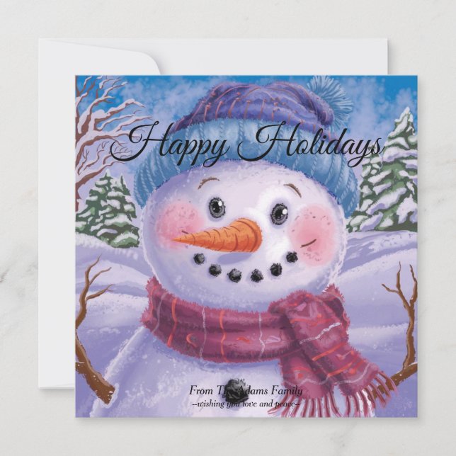 Frossa Snögubbe Flat Helgdag Card Julkort (Framsida)