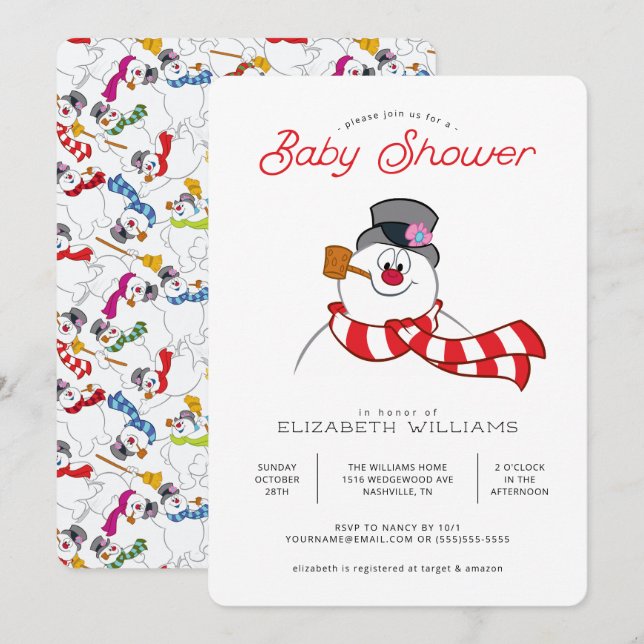 Frossa Snögubbe™ Winter Baby Shower Inbjudningar (Fram/baksida)