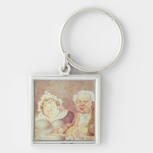 Frossare c.1800-05 fyrkantig silverfärgad nyckelring (Framsidan)