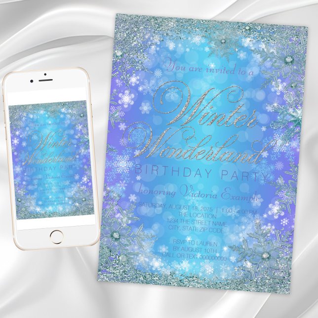Frossen vintersvarta födelsedagsfest inbjudningar (Frozen Winter Wonderland Birthday Party Invitation. Download and printed invitations available.)