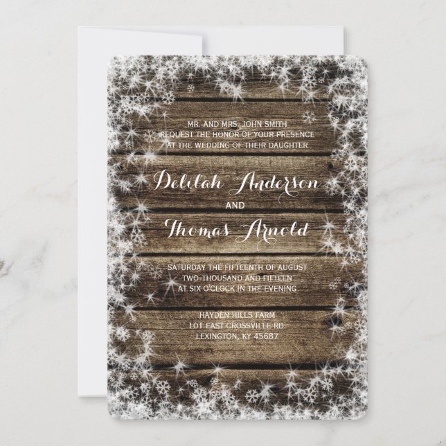 Frost Bita Barn Wood Winter Wedding bjudande Inbjudningar (Framsida)