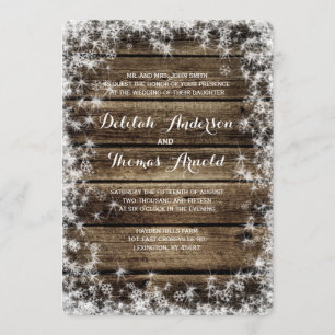 Frost Bita Barn Wood Winter Wedding bjudande Inbjudningar