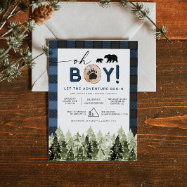 FROST Blue Flskanals Gräs Lumberjack Boy Shower Inbjudningar