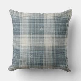 Frost Blue Nordic Plaid Snowflake Throw Pillow Kudde