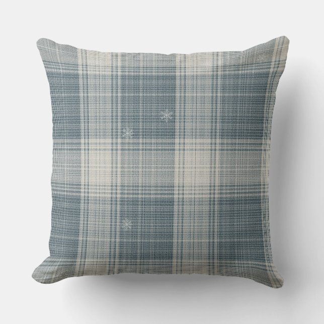 Frost Blue Nordic Plaid Snowflake Throw Pillow Kudde (Framsida)
