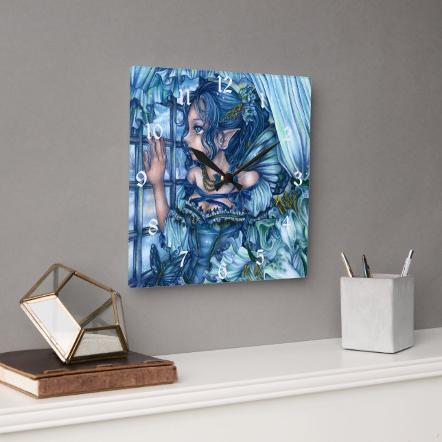 Frost Fairie Flickans syn på en safirvinternatt Fyrkantig Klocka (Kontor)