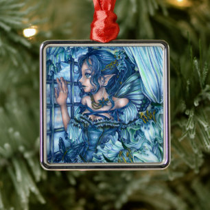 Frost Fairy Girl View of a Sapphire Winter Julgransprydnad Metall