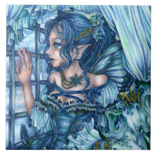 Frost Fairy Girl View of a Sapphire Winter Kakelplatta