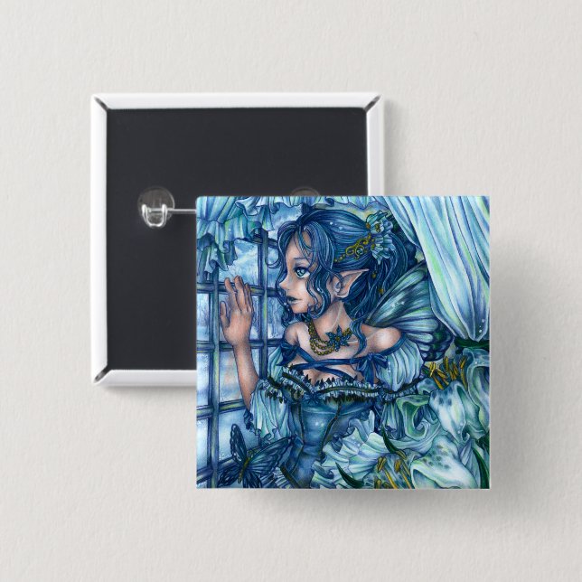 Frost Fairy Girl View of a Sapphire Winter Knapp (Framsida & baksida)