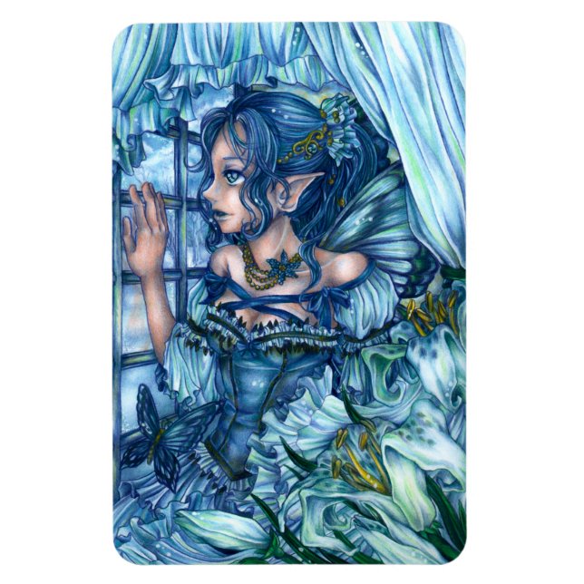 Frost Fairy Girl View of a Sapphire Winter Magnet (Vertikal)