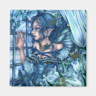 Frost Fairy Girl View of a Sapphire Winter Magnet