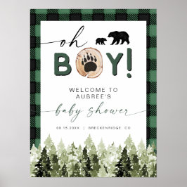 FROST Grönt Flanals Gräs Bear Baby Shower Välkomme Poster