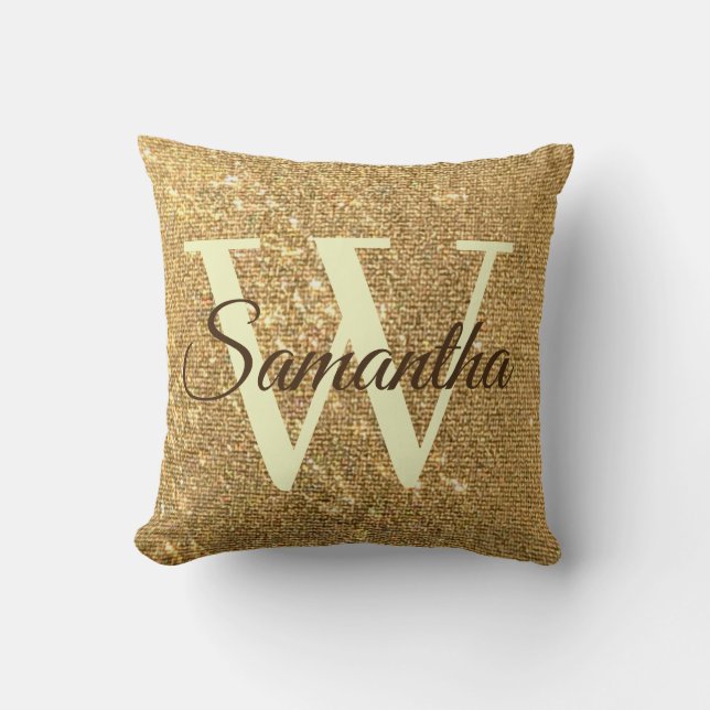 Frost Guld Glitter Monogrammed Kudde (Framsida)