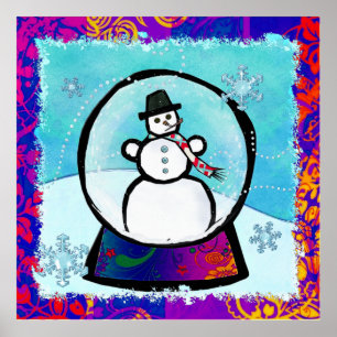 Frost Man Snö Globe Folk Art Poster