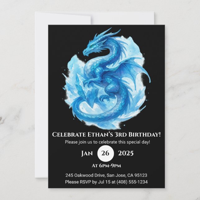Frost Spiral Dragon Birthday Invitation Inbjudningar (Framsida)