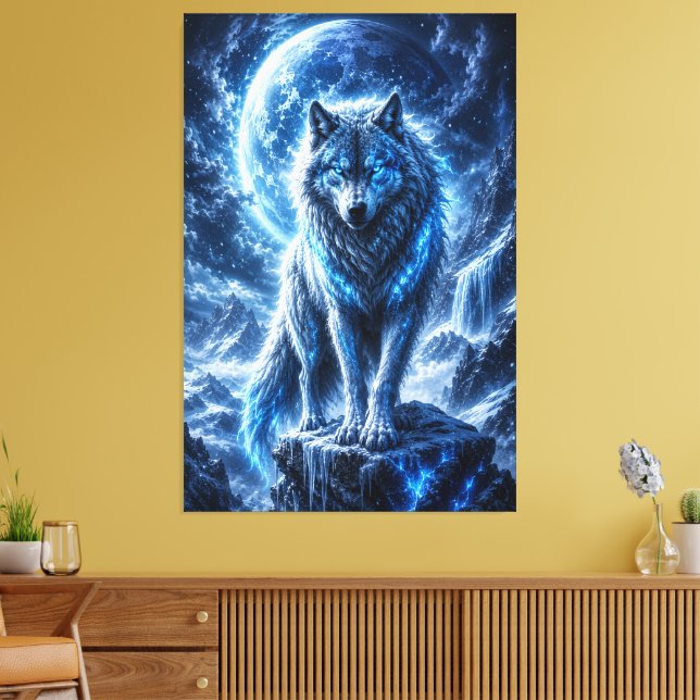 Frost Varg Mån Fantasi Canvastryck (Insitu (Vardagsrum))