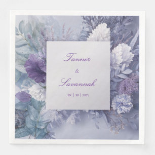 Frostad Blå Lavendel Blommig Vinterbröllop Pappersservett