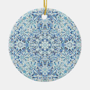 Frostad Crystal Bloom — Invecklad Snöflinga Design Julgransprydnad Keramik