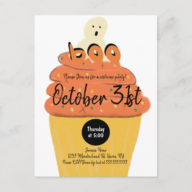 Frostad Cupcake-spökdräkt Halloweenfest Invitation Vykort (Framsida)