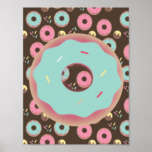 Frostad Donut 3D Strössel Väggkonst Teal Affisch (Framsidan)